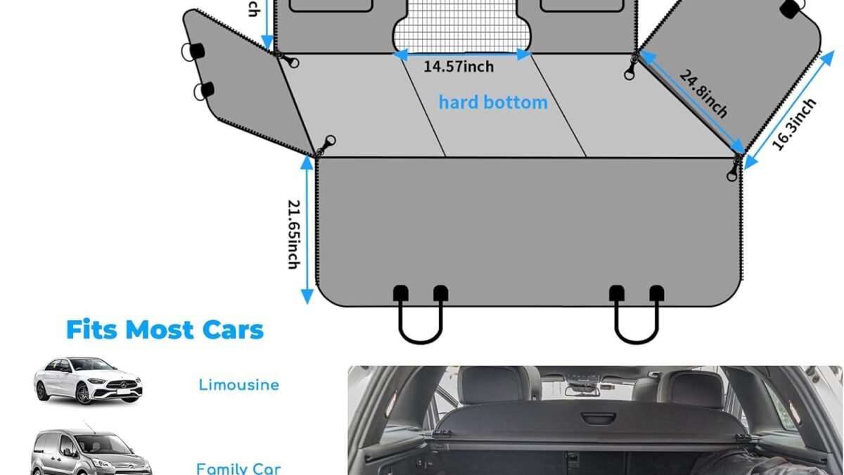 URPOWER Back Seat Extender for Dogs, Dog Car Seat Cover with Hard Bottom Dog Car Seat Bed Waterproof Dog Hammock for Car Pet Backseat Protector with Mesh Window and Storage Pocket for Car, Truck, SUV