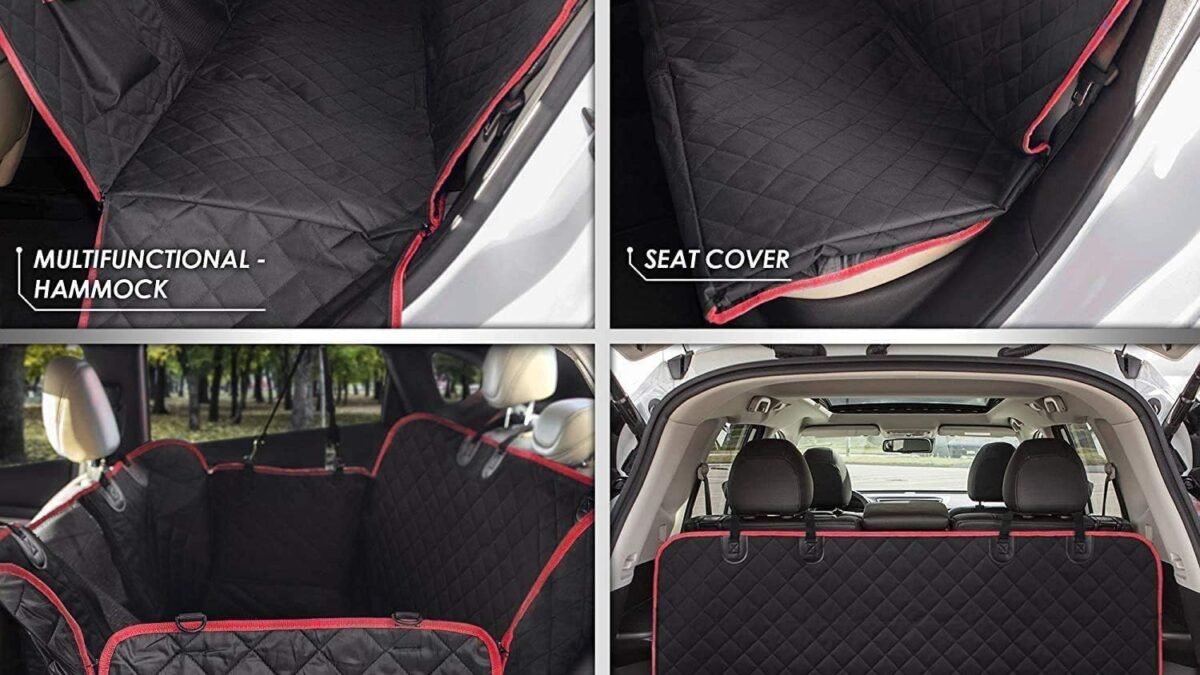 Just Pet Zone Dog Car Seat Cover - Protect Your Car from Scratches, Hair or Mud, 4 Layers Waterproof Heavy Duty, Dog Car Hammock for Back seat with Visual Window. (Red)