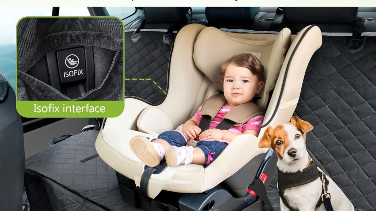 Pecute Back Car Seat Cover, Waterproof Washable Dog Car Seat Hammock with Viewing Window, Side Flaps, Storage Pocket, Dog Belt, Scratchproof Nonslip Bench Car Seat Cover Protector for SUV Trucks